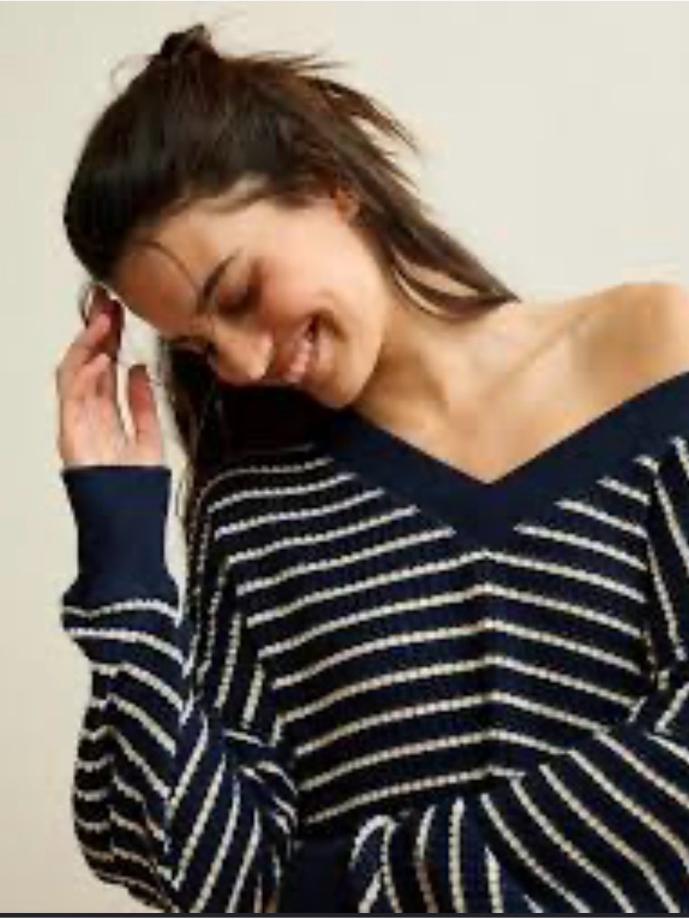 American Eagle V-Neck Waffle Oversized Striped Sweater